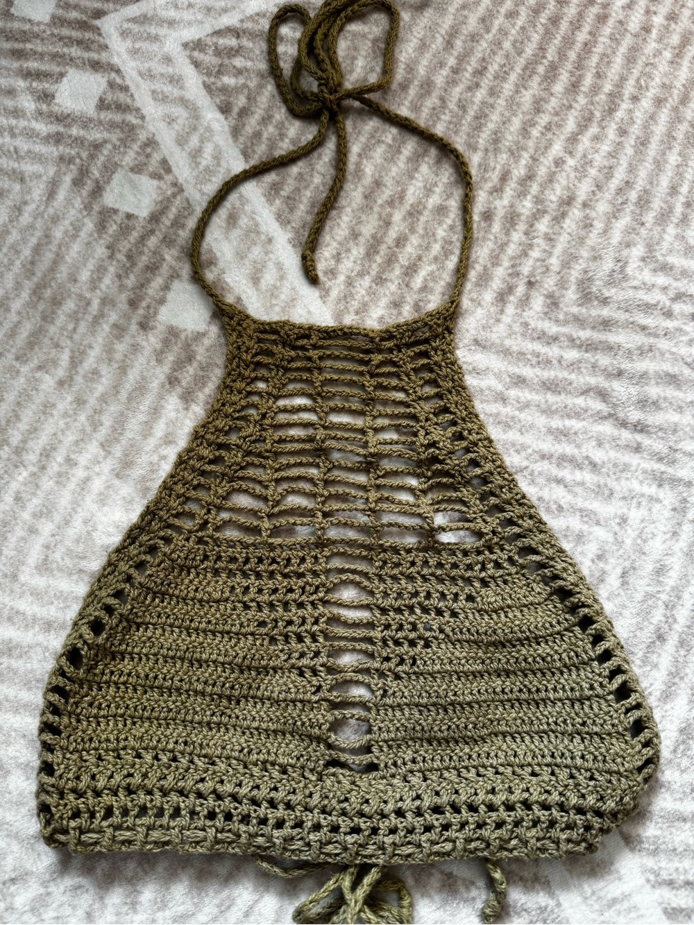 Crochet Halter Crop Top - Olive Green